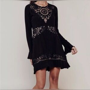 For Love And Lemons Black Valentia Crochet/Embroidered Viscose Rayon Dress‎ M?